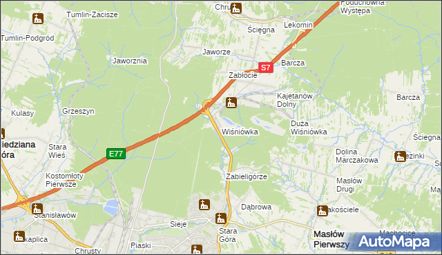 mapa Wiśniówka gmina Masłów, Wiśniówka gmina Masłów na mapie Targeo
