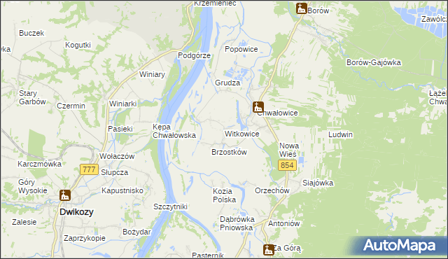 mapa Witkowice gmina Radomyśl nad Sanem, Witkowice gmina Radomyśl nad Sanem na mapie Targeo