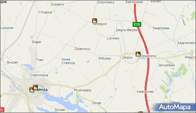 mapa Witkowo gmina Chełmża, Witkowo gmina Chełmża na mapie Targeo