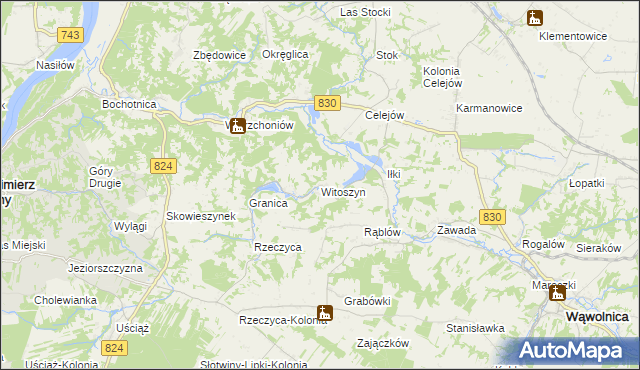 mapa Witoszyn gmina Kazimierz Dolny, Witoszyn gmina Kazimierz Dolny na mapie Targeo