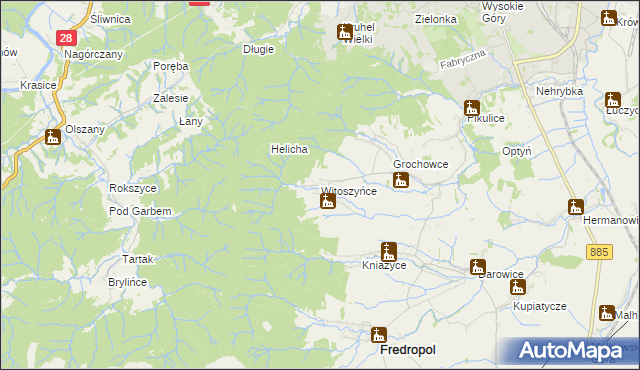 mapa Witoszyńce, Witoszyńce na mapie Targeo