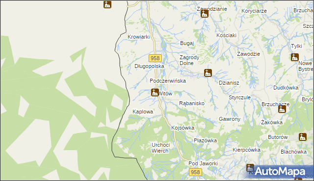 mapa Witów gmina Kościelisko, Witów gmina Kościelisko na mapie Targeo