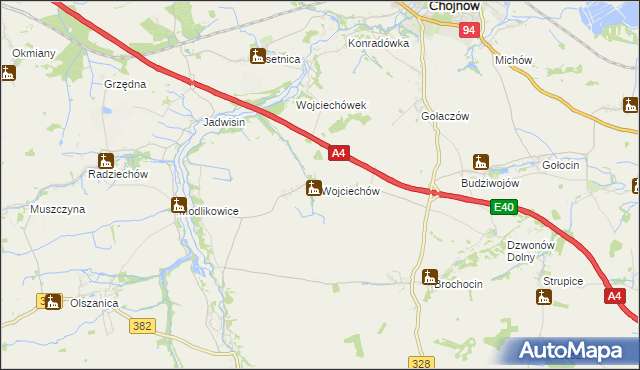 mapa Wojciechów gmina Zagrodno, Wojciechów gmina Zagrodno na mapie Targeo