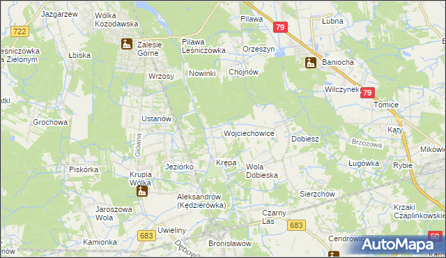 mapa Wojciechowice gmina Góra Kalwaria, Wojciechowice gmina Góra Kalwaria na mapie Targeo