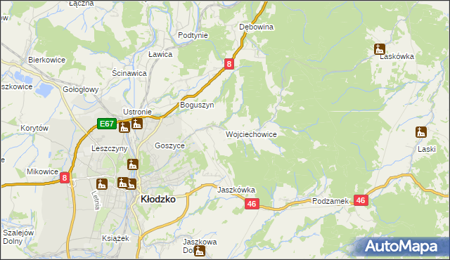 mapa Wojciechowice gmina Kłodzko, Wojciechowice gmina Kłodzko na mapie Targeo