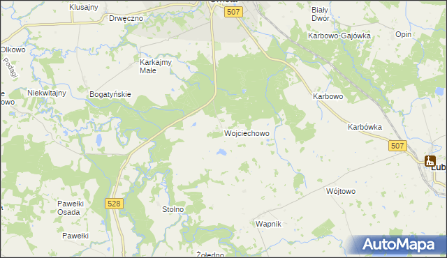mapa Wojciechowo gmina Orneta, Wojciechowo gmina Orneta na mapie Targeo