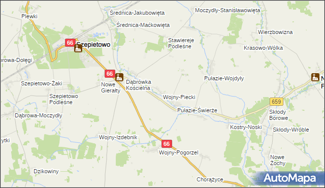 mapa Wojny-Piecki, Wojny-Piecki na mapie Targeo