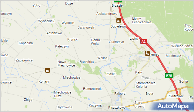 mapa Wolica gmina Brześć Kujawski, Wolica gmina Brześć Kujawski na mapie Targeo