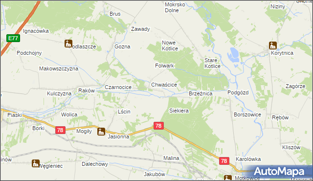 mapa Wólka gmina Jędrzejów, Wólka gmina Jędrzejów na mapie Targeo