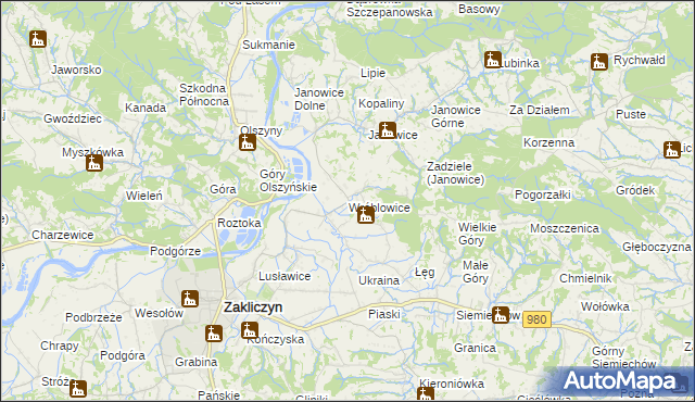 mapa Wróblowice gmina Zakliczyn, Wróblowice gmina Zakliczyn na mapie Targeo