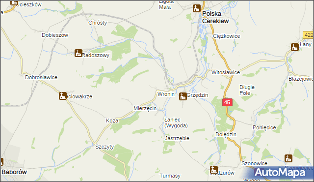 mapa Wronin gmina Polska Cerekiew, Wronin gmina Polska Cerekiew na mapie Targeo