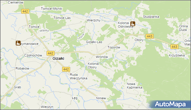 mapa Wronów gmina Gizałki, Wronów gmina Gizałki na mapie Targeo