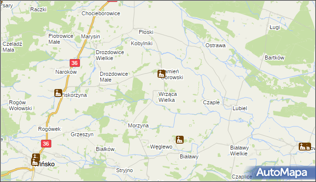 mapa Wrząca Wielka gmina Wąsosz, Wrząca Wielka gmina Wąsosz na mapie Targeo