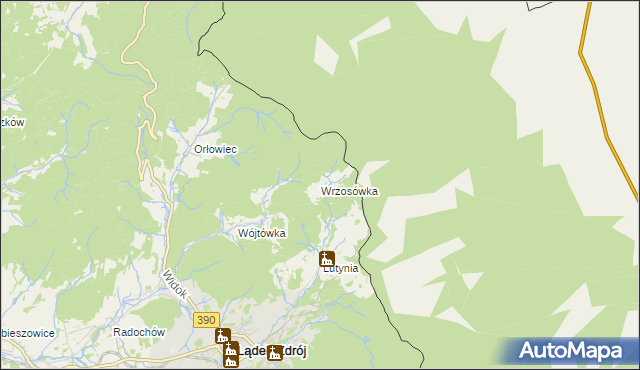 mapa Wrzosówka gmina Lądek-Zdrój, Wrzosówka gmina Lądek-Zdrój na mapie Targeo