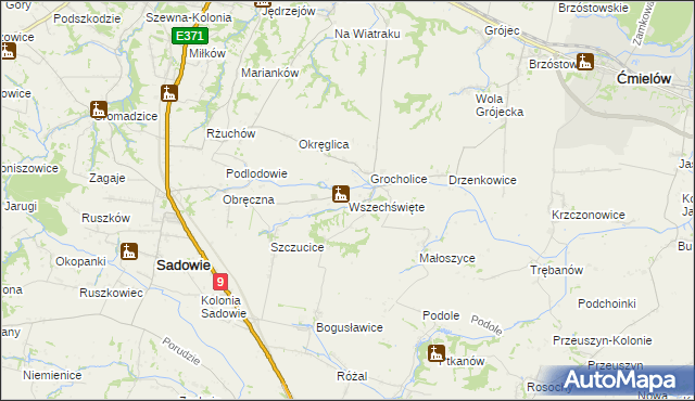 mapa Wszechświęte gmina Sadowie, Wszechświęte gmina Sadowie na mapie Targeo