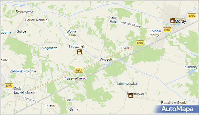 mapa Wyczółki gmina Mordy, Wyczółki gmina Mordy na mapie Targeo