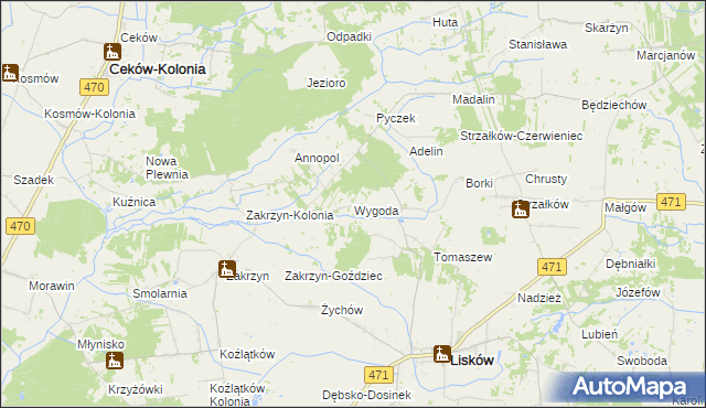 mapa Wygoda gmina Lisków, Wygoda gmina Lisków na mapie Targeo