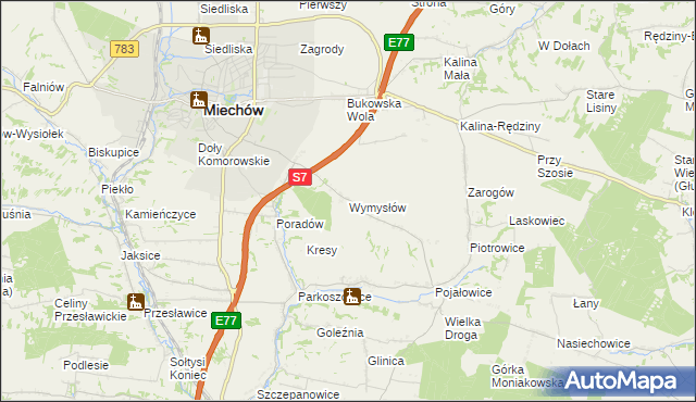 mapa Wymysłów gmina Miechów, Wymysłów gmina Miechów na mapie Targeo