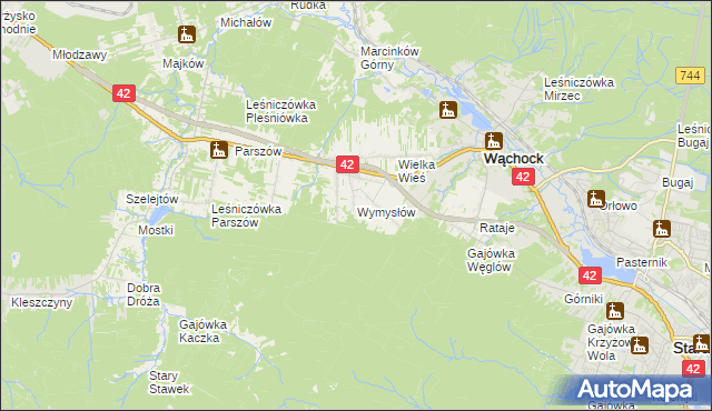 mapa Wymysłów gmina Wąchock, Wymysłów gmina Wąchock na mapie Targeo