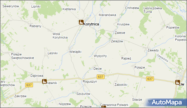 mapa Wypychy gmina Korytnica, Wypychy gmina Korytnica na mapie Targeo