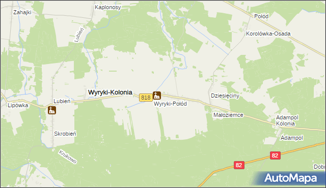 mapa Wyryki, Wyryki na mapie Targeo