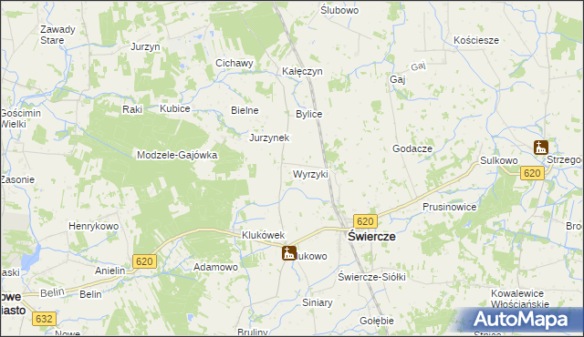 mapa Wyrzyki gmina Świercze, Wyrzyki gmina Świercze na mapie Targeo