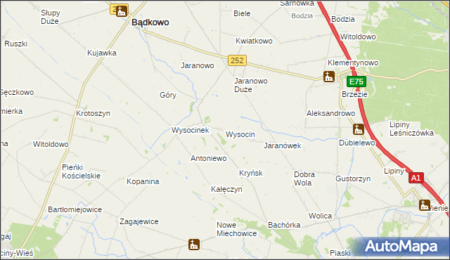 mapa Wysocin gmina Bądkowo, Wysocin gmina Bądkowo na mapie Targeo