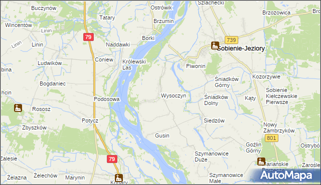 mapa Wysoczyn gmina Sobienie-Jeziory, Wysoczyn gmina Sobienie-Jeziory na mapie Targeo