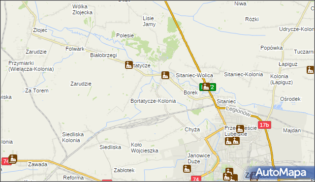 mapa Wysokie gmina Zamość, Wysokie gmina Zamość na mapie Targeo