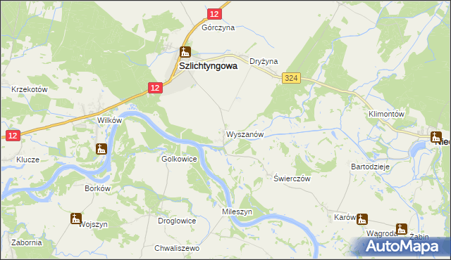 mapa Wyszanów gmina Szlichtyngowa, Wyszanów gmina Szlichtyngowa na mapie Targeo