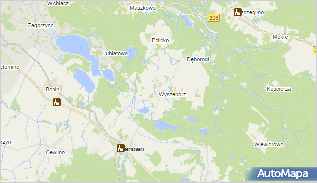 mapa Wyszebórz, Wyszebórz na mapie Targeo