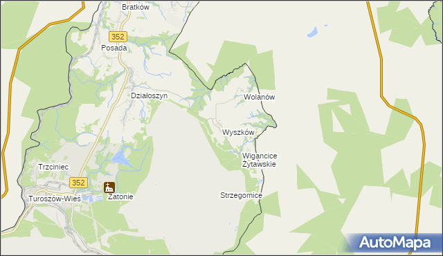 mapa Wyszków gmina Bogatynia, Wyszków gmina Bogatynia na mapie Targeo