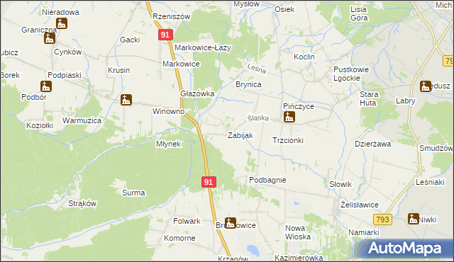 mapa Zabijak gmina Koziegłowy, Zabijak gmina Koziegłowy na mapie Targeo