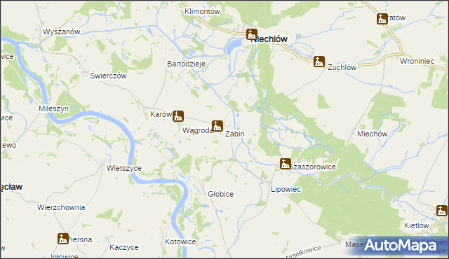 mapa Żabin gmina Niechlów, Żabin gmina Niechlów na mapie Targeo