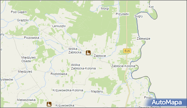 mapa Zabłocie gmina Kodeń, Zabłocie gmina Kodeń na mapie Targeo