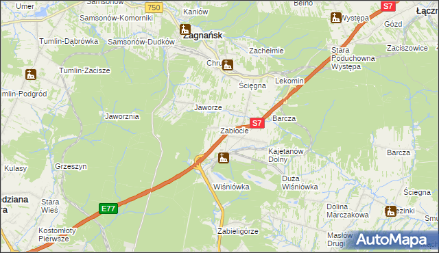 mapa Zabłocie gmina Zagnańsk, Zabłocie gmina Zagnańsk na mapie Targeo