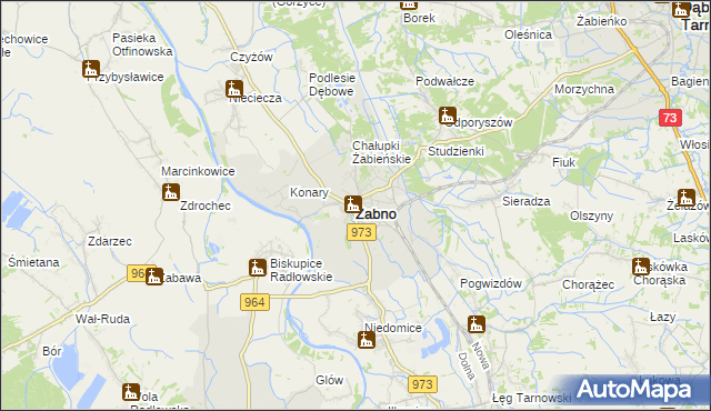 mapa Żabno powiat tarnowski, Żabno powiat tarnowski na mapie Targeo
