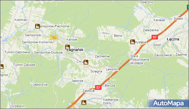 mapa Zachełmie gmina Zagnańsk, Zachełmie gmina Zagnańsk na mapie Targeo