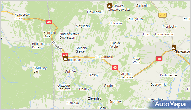 mapa Zadąbrowie gmina Głowaczów, Zadąbrowie gmina Głowaczów na mapie Targeo