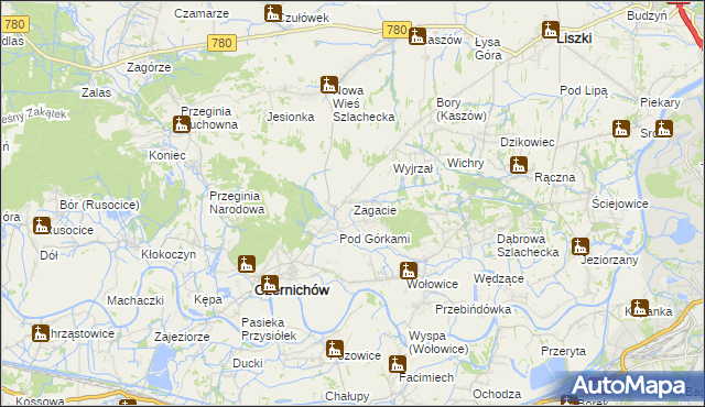 mapa Zagacie gmina Czernichów, Zagacie gmina Czernichów na mapie Targeo