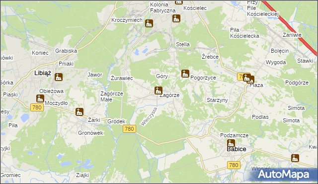 mapa Zagórze gmina Babice, Zagórze gmina Babice na mapie Targeo