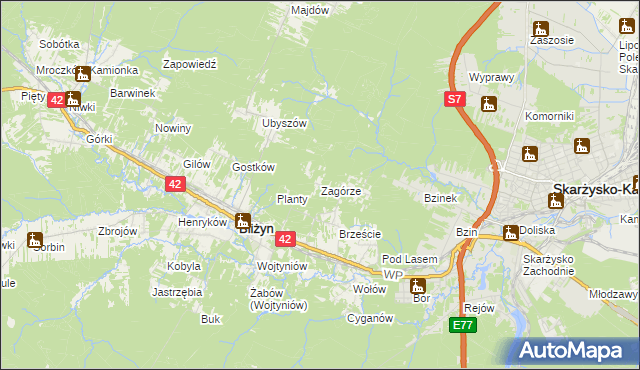 mapa Zagórze gmina Bliżyn, Zagórze gmina Bliżyn na mapie Targeo