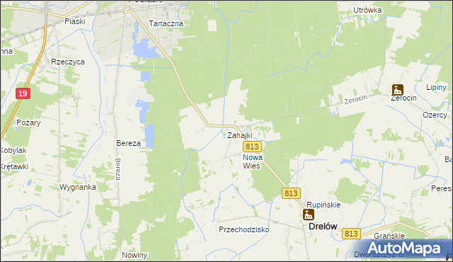 mapa Zahajki gmina Drelów, Zahajki gmina Drelów na mapie Targeo
