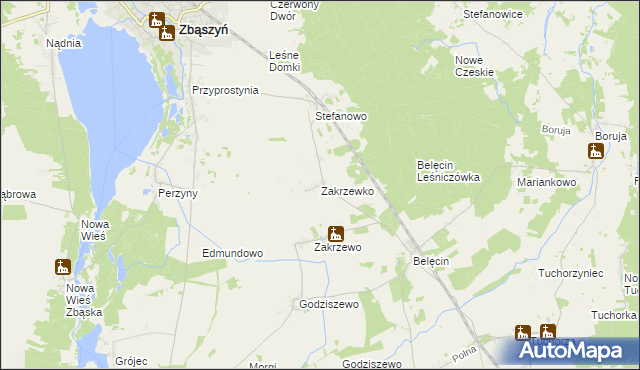 mapa Zakrzewko gmina Zbąszyń, Zakrzewko gmina Zbąszyń na mapie Targeo
