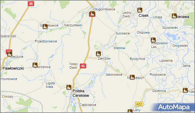 mapa Zakrzów gmina Polska Cerekiew, Zakrzów gmina Polska Cerekiew na mapie Targeo