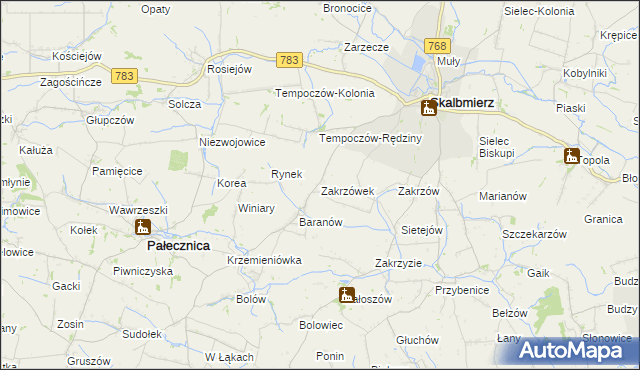 mapa Zakrzówek gmina Skalbmierz, Zakrzówek gmina Skalbmierz na mapie Targeo