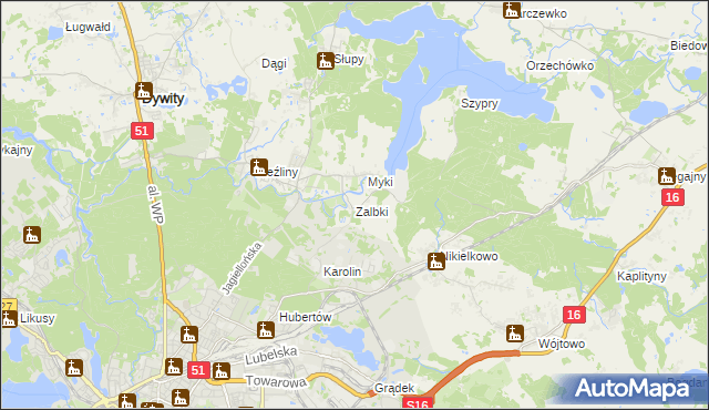 mapa Zalbki, Zalbki na mapie Targeo