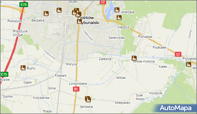 mapa Zalesice gmina Sulejów, Zalesice gmina Sulejów na mapie Targeo