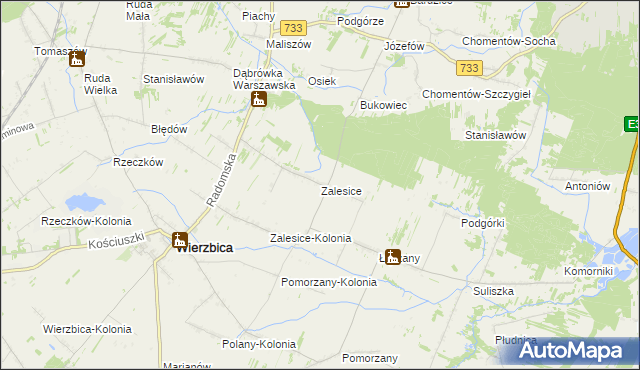 mapa Zalesice gmina Wierzbica, Zalesice gmina Wierzbica na mapie Targeo