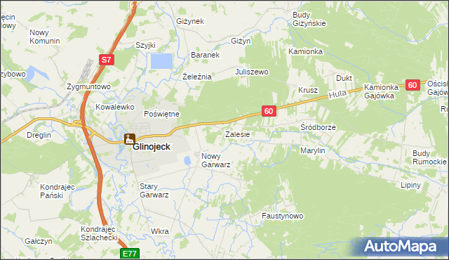 mapa Zalesie gmina Glinojeck, Zalesie gmina Glinojeck na mapie Targeo